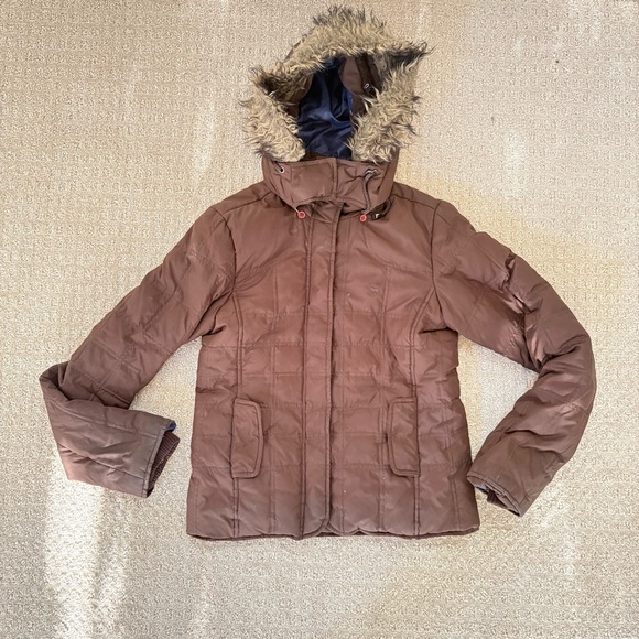 Abercrombie & Fitch Brown Hooded Puffer Jacket with Faux Fur Trim - Picture 11 of 11